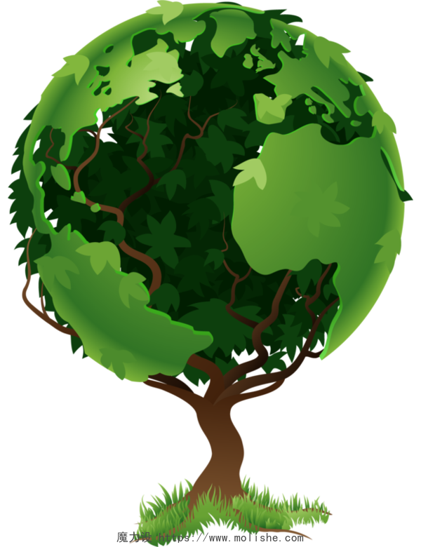 绿色科技星球地球树素材